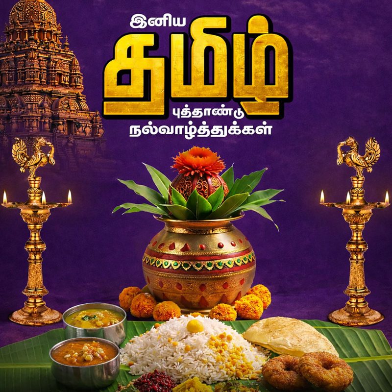 Tamil New Year poster Puthandu celebration Chennai catering services traditional festival